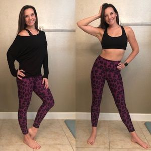 Savvi Leopard Print Geo Leggings, purple, size S